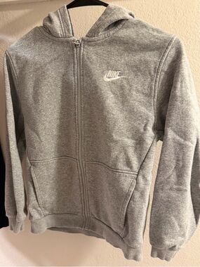 Nike Light Gray Full-Zip Hoodie with White Swoosh